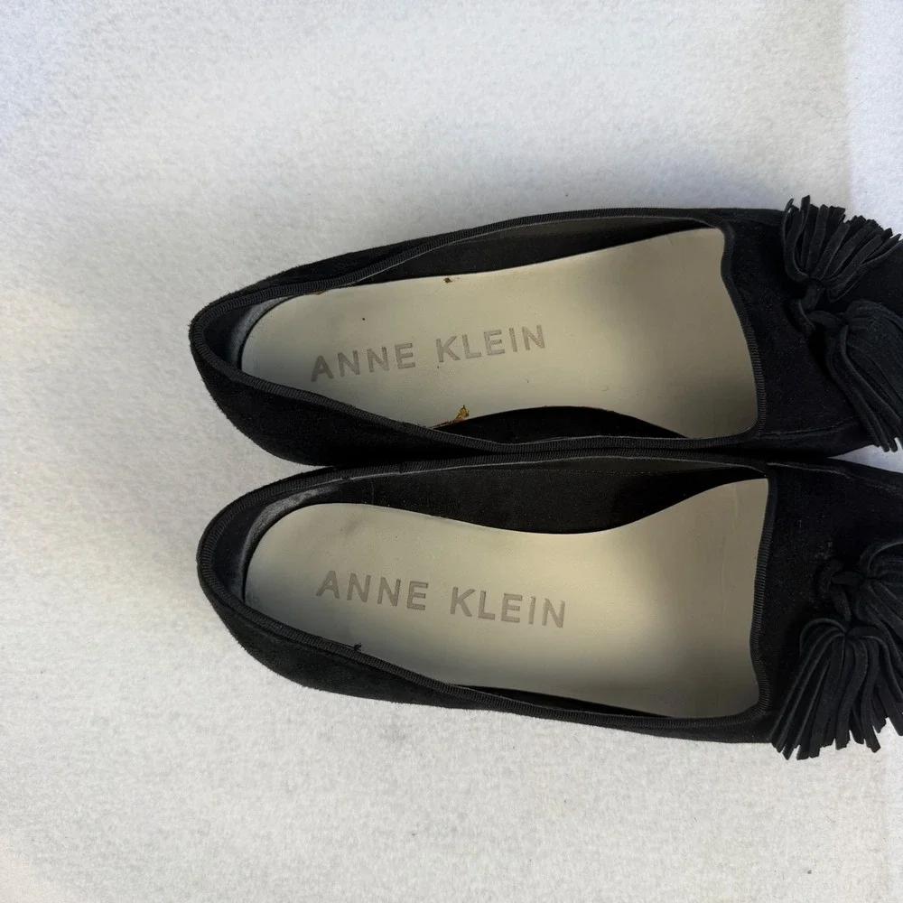 Anne Klein Darcy Black Suede Tassel Loafers Smoking Flats‎ Womens 9.5 Casual
